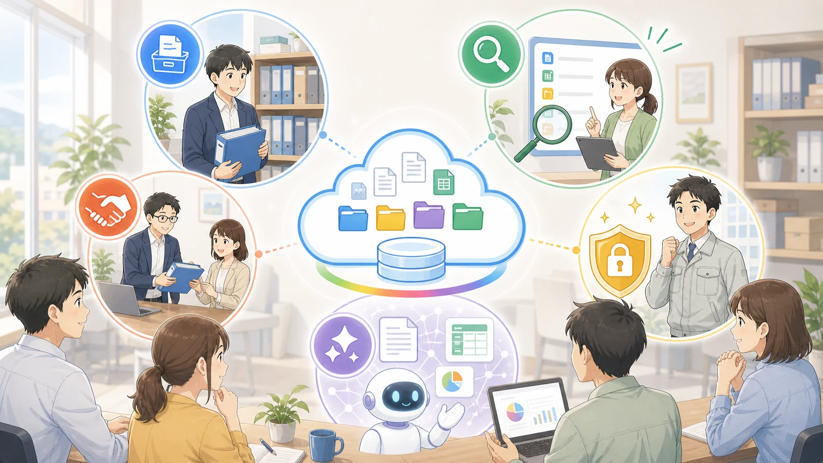 Google Workspace導入で情報が残り、探せて、守れて、引き継げて、AIで使えるようになるメリットの図解
