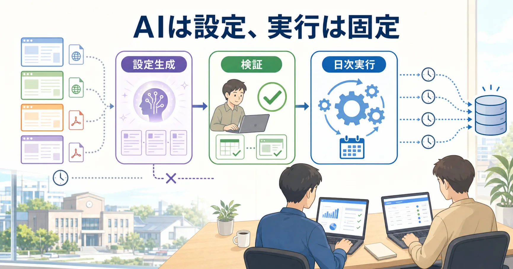 AIが設定を作り、実行は決定論的に固定する ― 自治体公開データ収集パイプラインの再現性設計のアイキャッチ