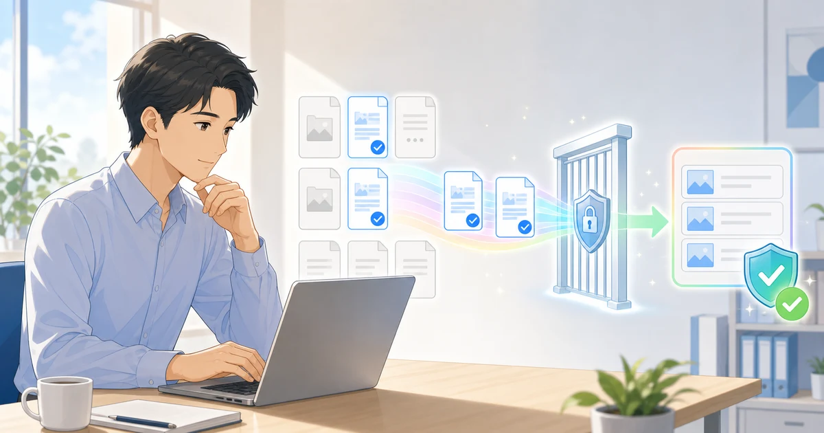 WordPress管理画面から限定したファイルとデータだけを安全に差分同期するイラスト